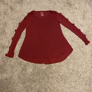 Maurices Deep Red Long Sleeve Top with Sleeve Accents